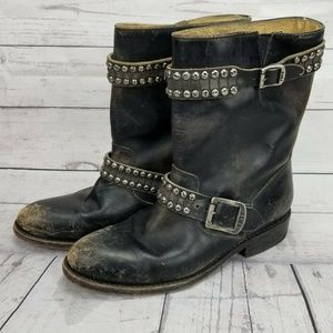 Frye Jayden Cut Stud Boots Distressed Black 7.5B